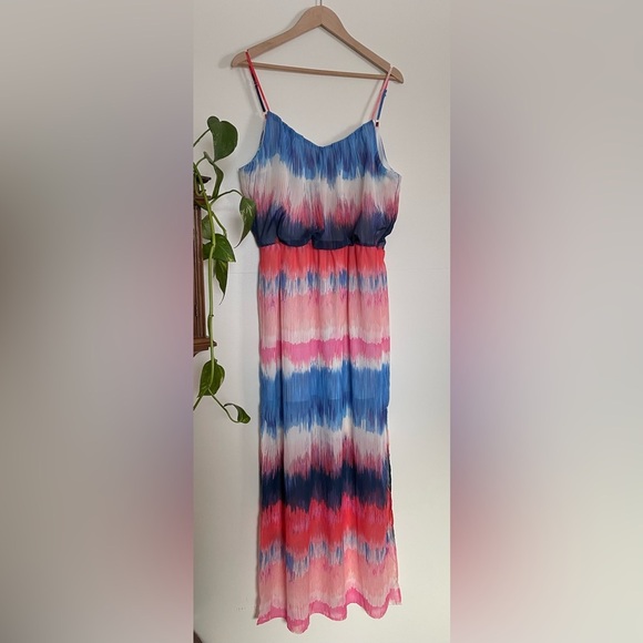 Bisou Bisou Colorful Tie-Dye Ombré Maxi Dress Size 16 - Picture 1 of 15